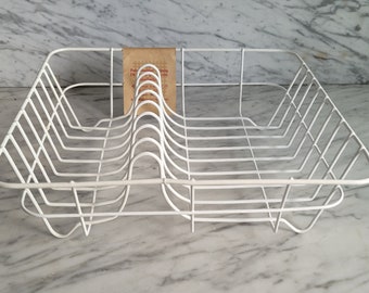 Vintage afdruipmand voor vaat / wit DDR "dish draining basket"