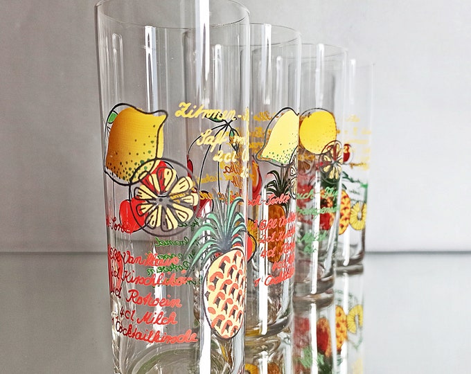 4 vintage cocktail glasses / glasses from the 80s / lemonade glasses / juice glasses / long drink glasses
