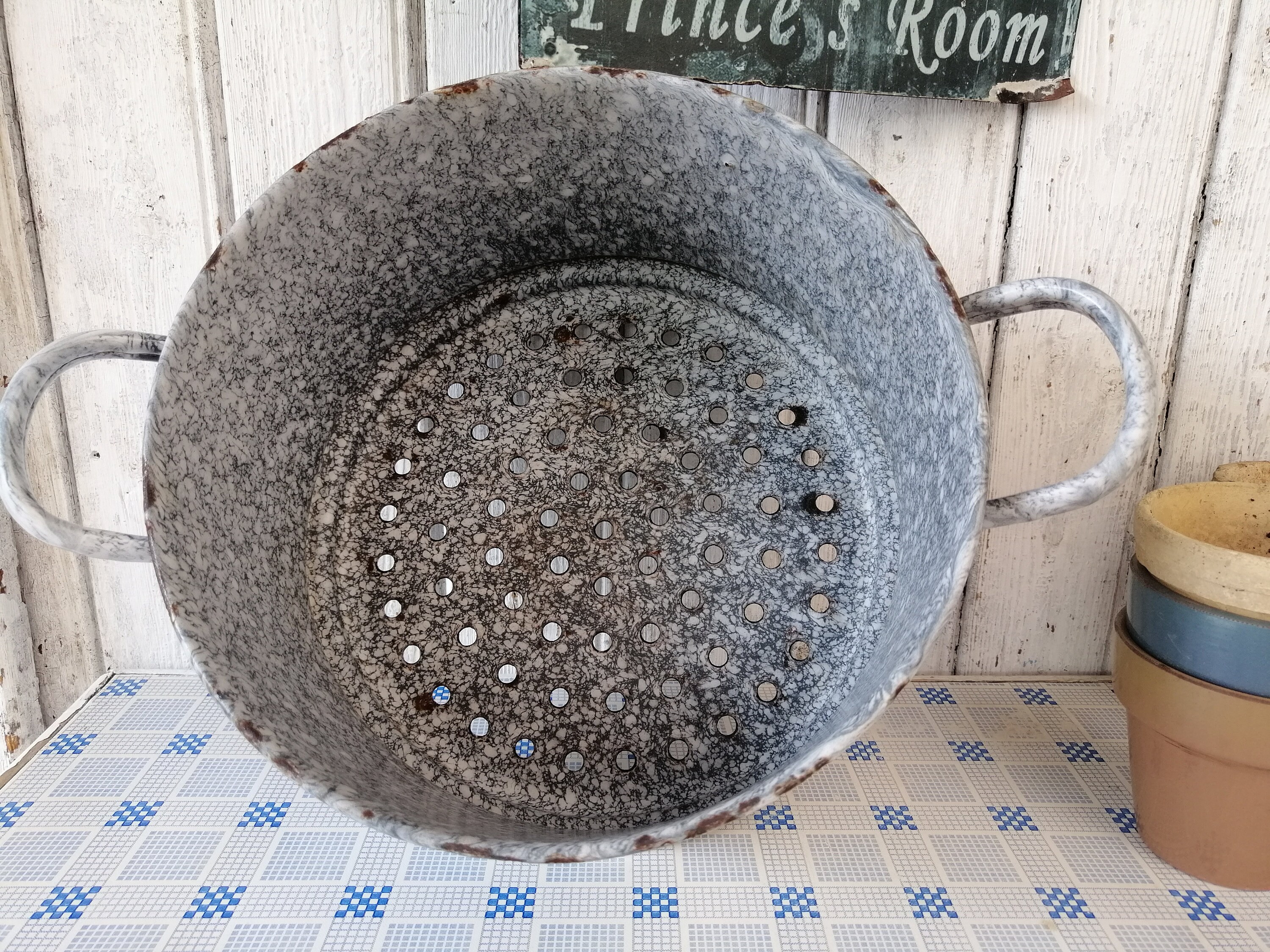 Enamel Steamer Steamer Colander Sieve Strainer Enamel Pot in Grey Planter Plants in the Vintage Garden Etsy Ireland