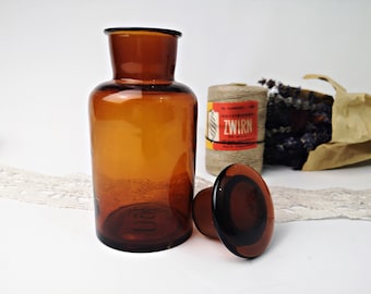 Old apothecary bottle 250 ml / apothecary glass / medicine bottle amber / vintage bottle with lid