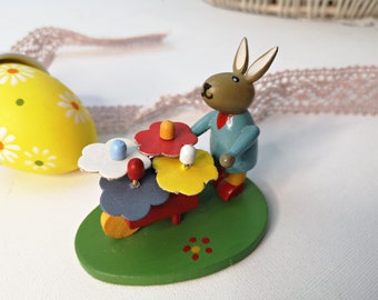 Vintage Wooden Easter Decoration Bunnies Standee Easter Egg Miniature 7cm