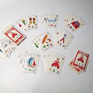 Cartas vintage de Nathan "Mon premier jeu de familles" quarteto francês de 1976 antigo jogo de cartas / Desenhos ilustrados