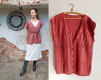 Vintage Strickweste / Oversize Strickjacke / Strickmode / Romantiklook / VINTAGE Pullunder in rosa / Gr. XXL / 1980er Jahre