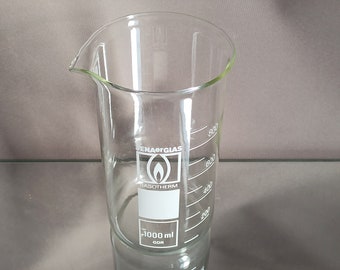 Vaso medidor de vidrio / vidrio de laboratorio / química / Jenaer Glas /  Rasotherm / 1000ml / escala -  México