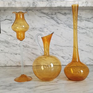 Set of 3 Lauscha glass vases / goblet vase / solifleur / amber / amber