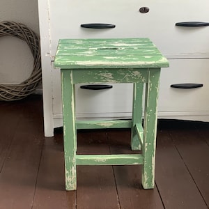 Vintage stool / green kitchen stool / painted shabby chic stool / sturdy wooden step / shabby chic flower stool / painted wooden stool