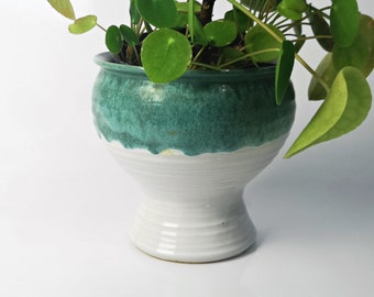 Vintage Blumentopf aus Keramik mit Laufglasur / Übertopf / Studiokeramik /  Mid Century / 13.5cm (5.3") hoch