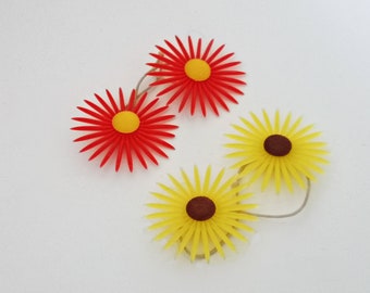 Vintage ponytail holder pair of flowers hair ties / ponytail holders