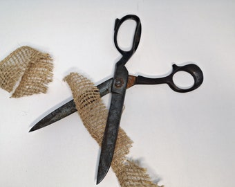 large scissors, tailor's scissors made of iron, steel BROCANTE around 1920, XXL