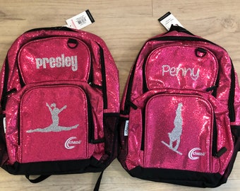 Pink Sparkle Personalized Chasse Glitter Backpacks - Choose Cheer, Dance, Gymnastics, School Sports & more - Rhinestone Option