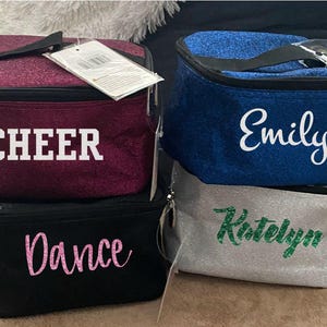 Glitter Sparkle Mini Makeup Zippered Cosmetic Case with Handle Cheer Dance Free Personalization