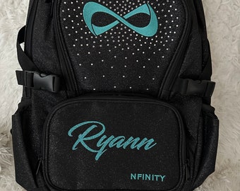 Nfinity Black Sparkle Backpacks with Teal Logo - Includes Personalization - Rhinestone Option