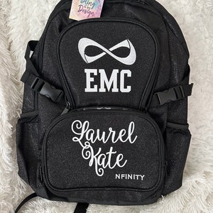 00 Nfinity Black Sparkle Backpacks with White Logo - Includes Personalization - Rhinestone Option