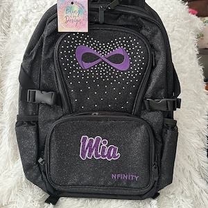 00 Nfinity Black Sparkle Backpacks With Purple Logo Includes Personalization Rhinestone Options Etsy UK