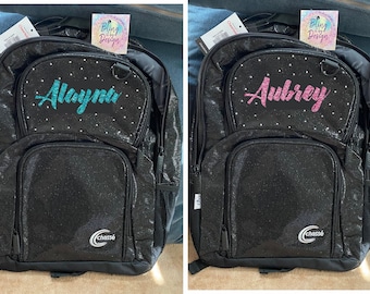 Black Sparkle Personalized Chasse Glitter Backpacks - Choose Cheer, Dance, Gymnastics, School Sports & more - Rhinestone Option