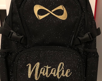 Nfinity Black Sparkle Backpacks with Gold Logo - Includes Personalization - Rhinestone Option