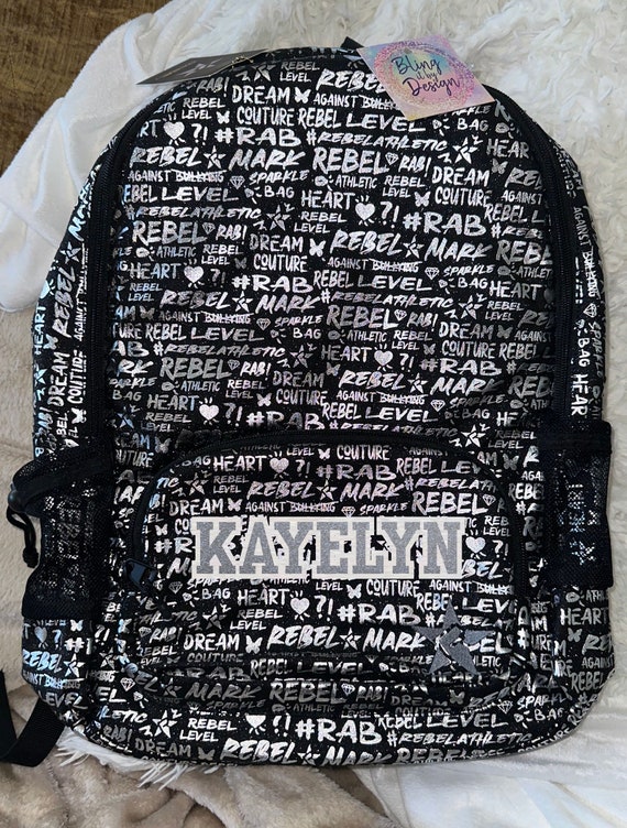 Rebel Athletic Black and Silver Backpack Free Personalization