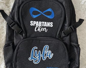 00 Nfinity Black Sparkle Backpacks with Royal Blue Logo - Includes Personalization - Rhinestone Option