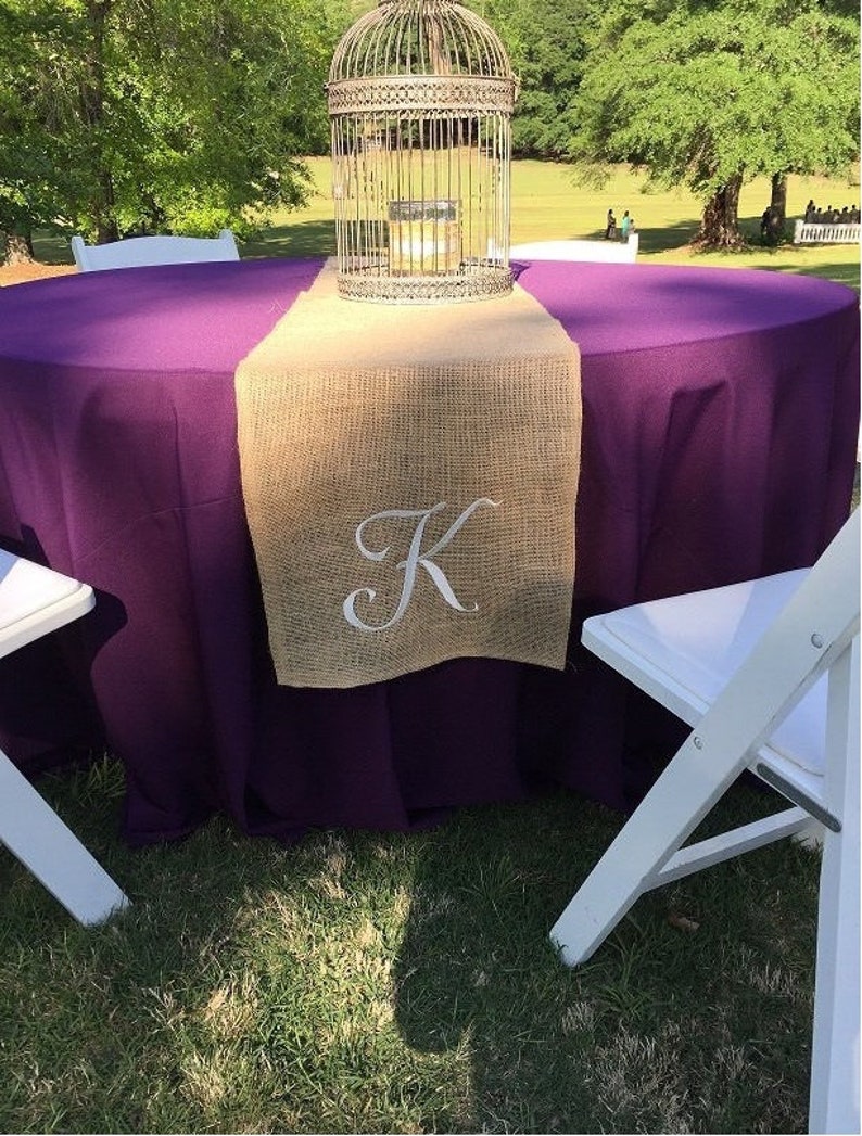 Custom Burlap Table Topper Overlay,Personalized Monogrammed Burlap Table Overlays,Personalized Burlap Table Runners image 2