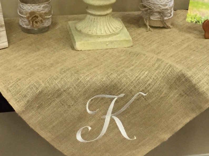 Custom Burlap Table Topper Overlay,Personalized Monogrammed Burlap Table Overlays,Personalized Burlap Table Runners image 3