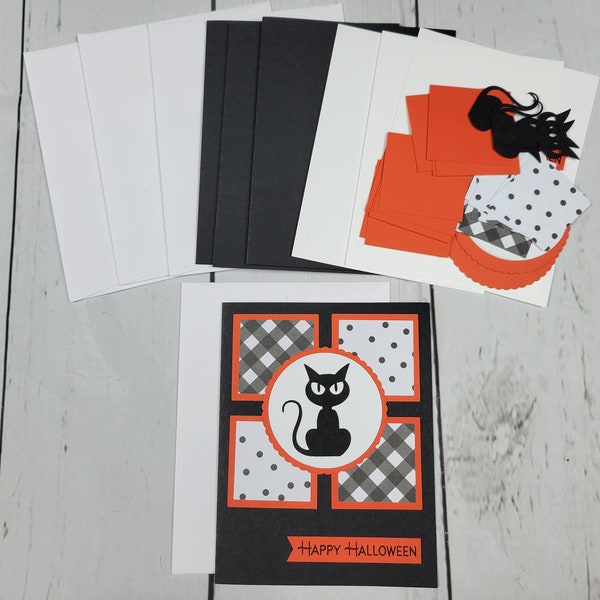 Happy Halloween Greeting Card Kit | 4 Cards with Envelopes | Black Cat Card | DIY Card Kit | Handmade Halloween Cards | Card Making Supplies