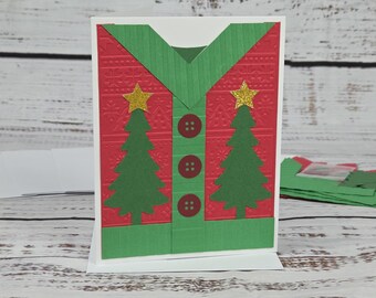 Merry Christmas Greeting Card Kit, 4 Cards with Envelopes, Ugly Sweater Craft, DIY Card Kit, Handmade Christmas Cards, Card Making Supplies