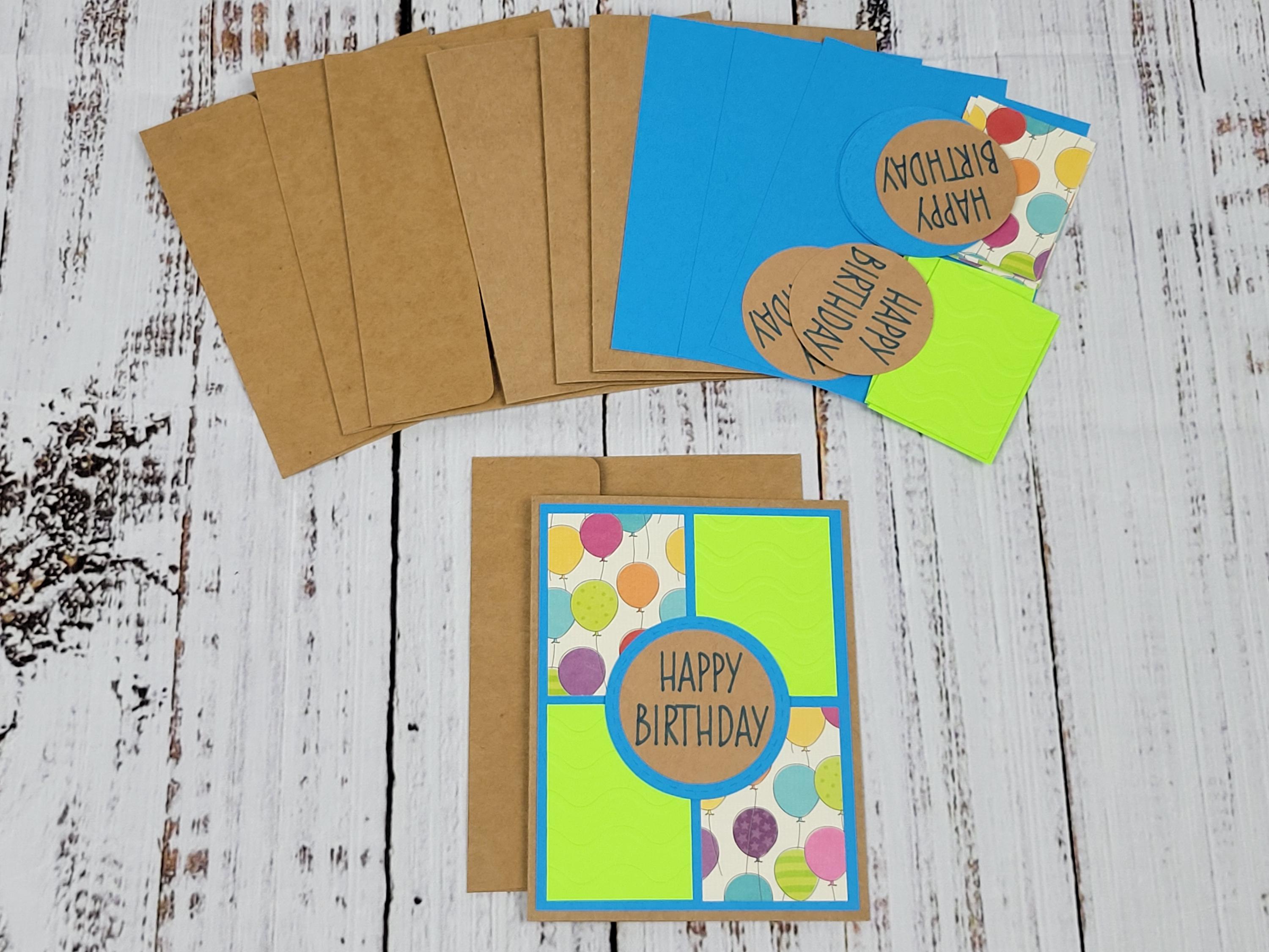 Happy Birthday Greeting Card Kit | 4 Cards With Envelopes | Balloon ...