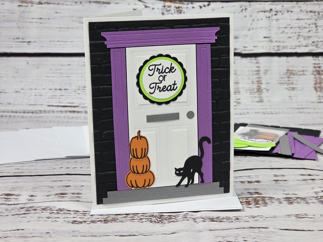 Happy Halloween Greeting Card Kit, 4 Cards With Envelopes, Front Door ...