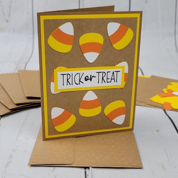 Kit de tarjetas de felicitación de Halloween / 4 tarjetas con sobres / Maíz dulce / Kit para hacer tarjetas / Tarjetas de Halloween hechas a mano / Materiales para hacer tarjetas