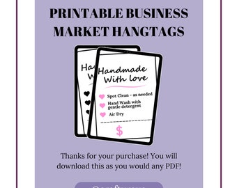 Digital PDF Download Handmade With Love Business Market Hangtags for Plushies, Blankets, Wearables, Etc