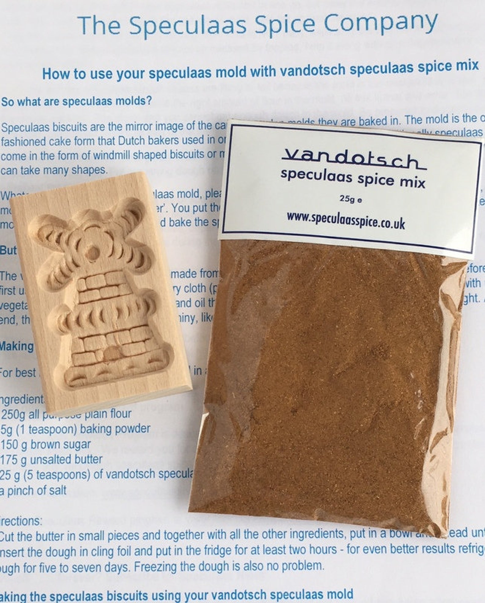 Small windmill mould / mold with vandotsch speculaas spice to make authentic Dutch speculaas biscuits