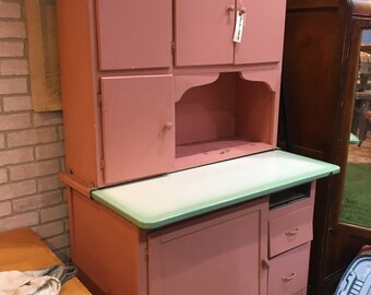 Hoosier Farmhouse Cabinet Kitchen Storage Pink Enamel Top Etsy