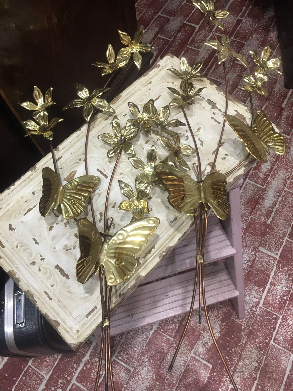 Vintage pair of MCM wall metal art daisies home office accent Etsy