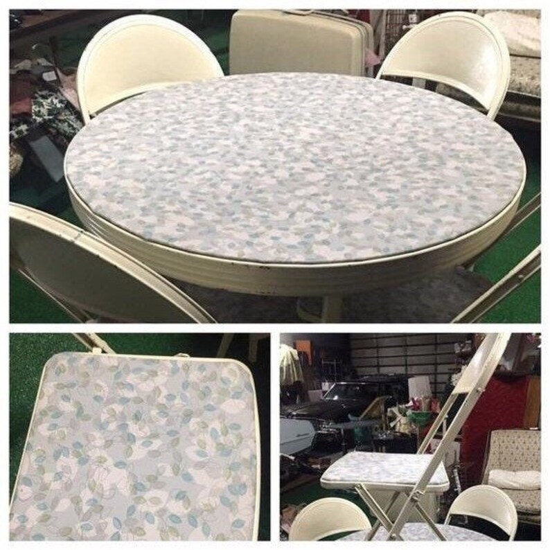 Summer Vintage Dunham Round Folding Card Table With Four Chairs In White Wedding Garden Apartment Farmhouse