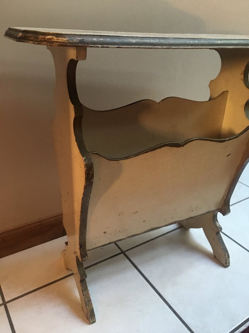 SUMMER SALE Boudoir Pie crust edged side butlers table creme with gold accent shabby chic vintage storage office