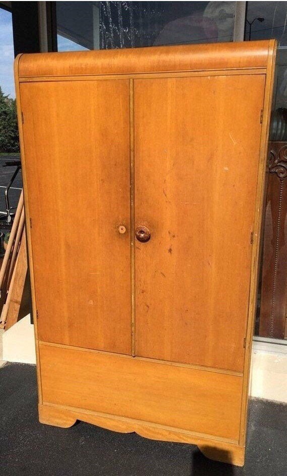 Vintage Art Deco Waterfall Front Cedar Wardrobe Closet Storage Etsy