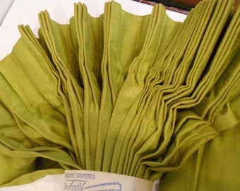 Vintage pair of panels 1960 avocado green with french pleat curtains drapes farmhouse decor boudoir