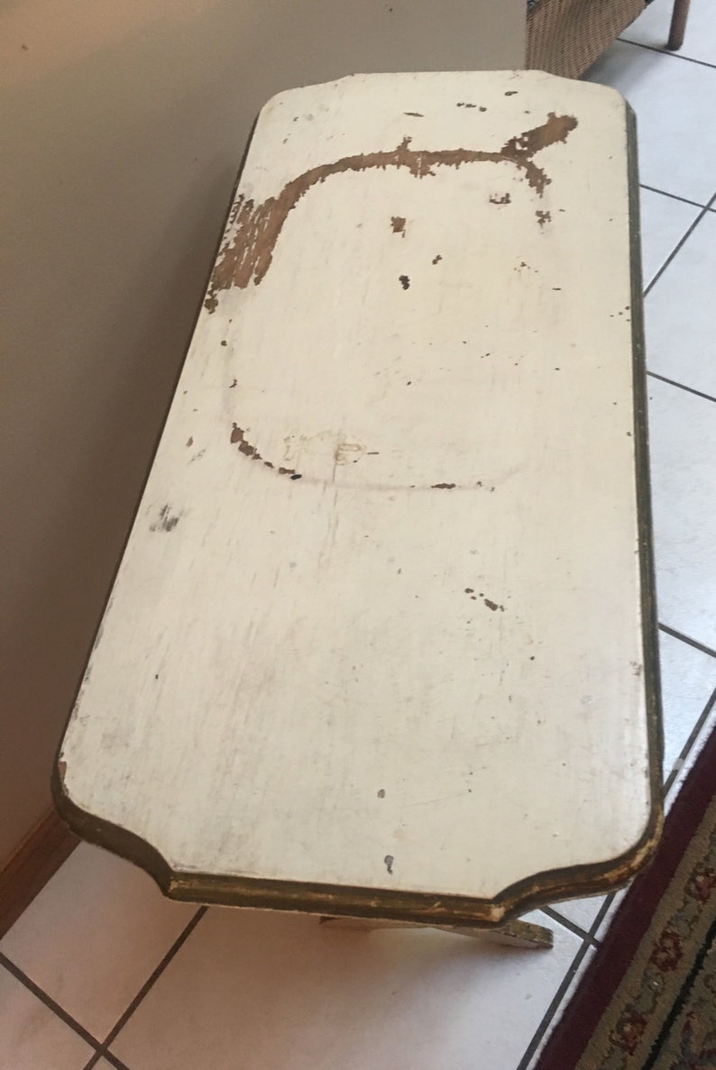 SUMMER SALE Boudoir Pie crust edged side butlers table creme with gold accent shabby chic vintage storage office