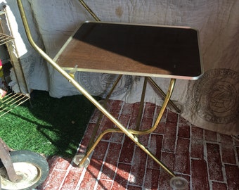 Mid century retro brass finish rolling bar cart mesh top with handle