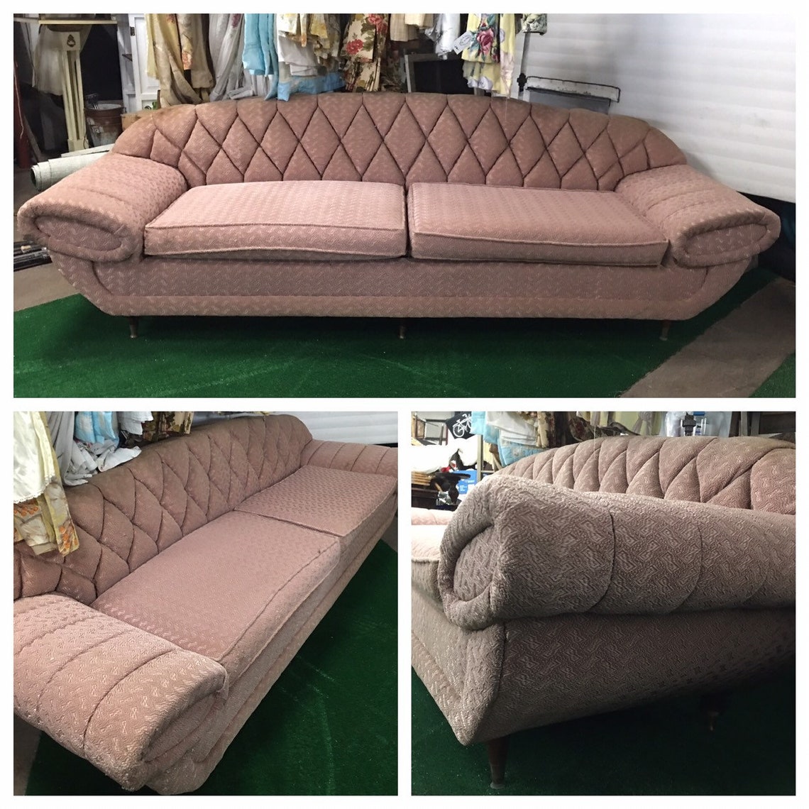 1930 Pink Tufted Art Deco Davenport Sofa Long Couch Photo Prop Etsy
