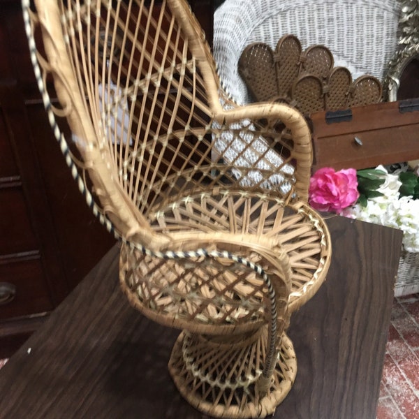 Vintage doll fan back wicker chair office home school farmhouse decor