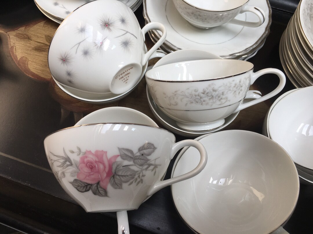 Mcm Vintage Tea Cups Bulk 18 Tea Cups Saucers Cake Plates Low Etsy