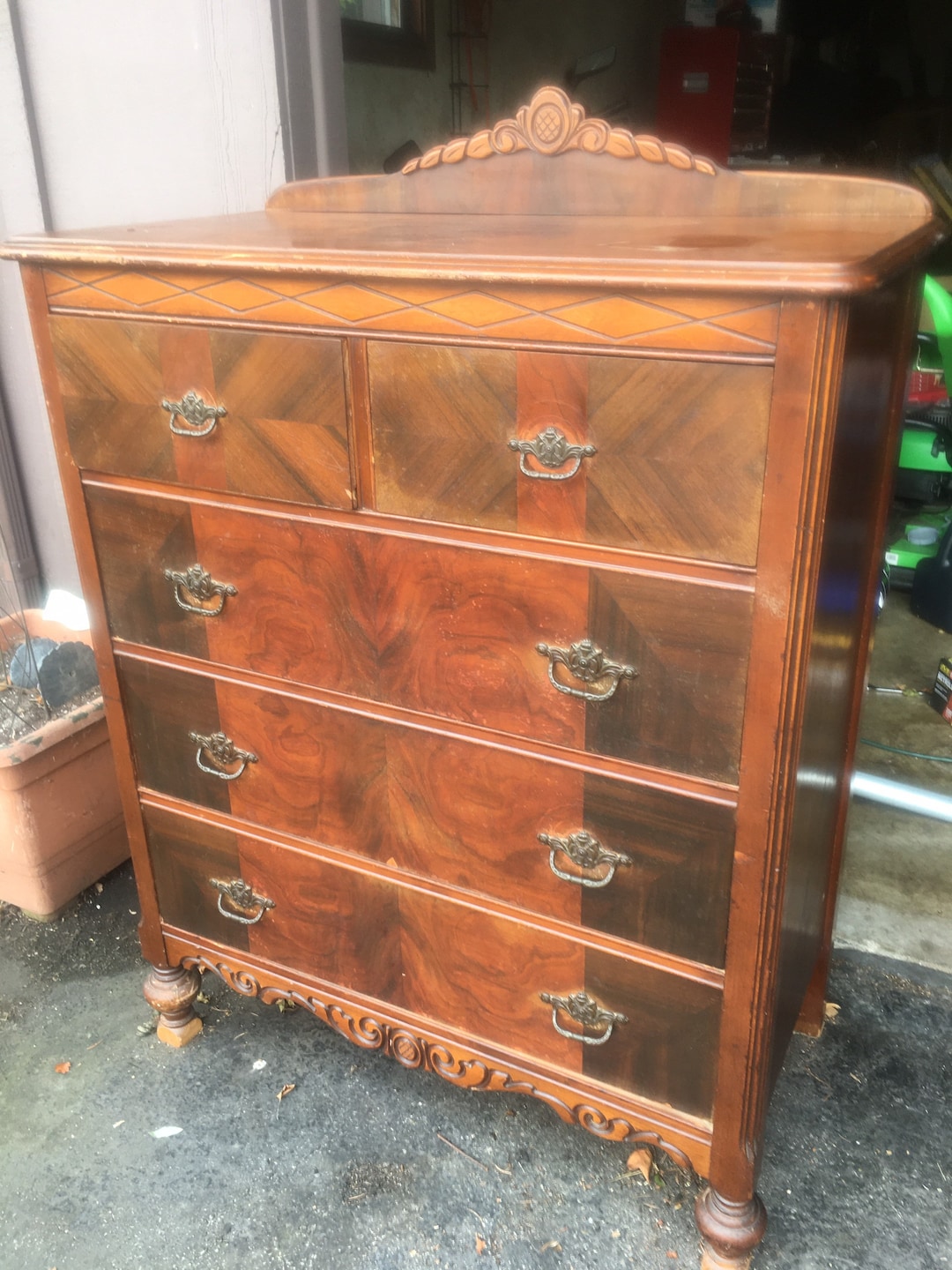 Antique Wooden Dresser With Wood Inlay Detail 1920 1910 Etsy
