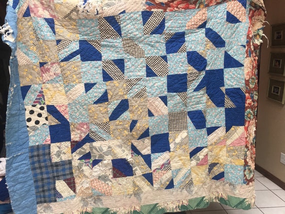 Antique Crazy Quilt Multi Color Field Done in so Many Fabrics
