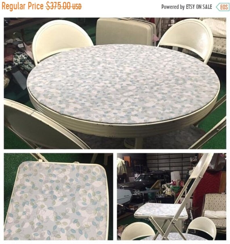 Summer Vintage Dunham Round Folding Card Table With Four Chairs In White Wedding Garden Apartment Farmhouse