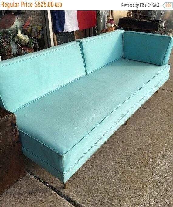 30 Off Sale Retro Home Danish Modern Teal Vinyl Sofa With 2 Etsy