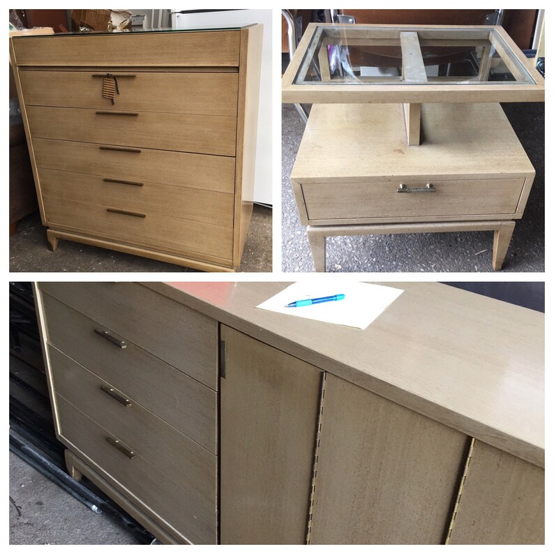 Mcm Retro Vintage Blonde Bedroom Suite Set Three Pieces Image 0