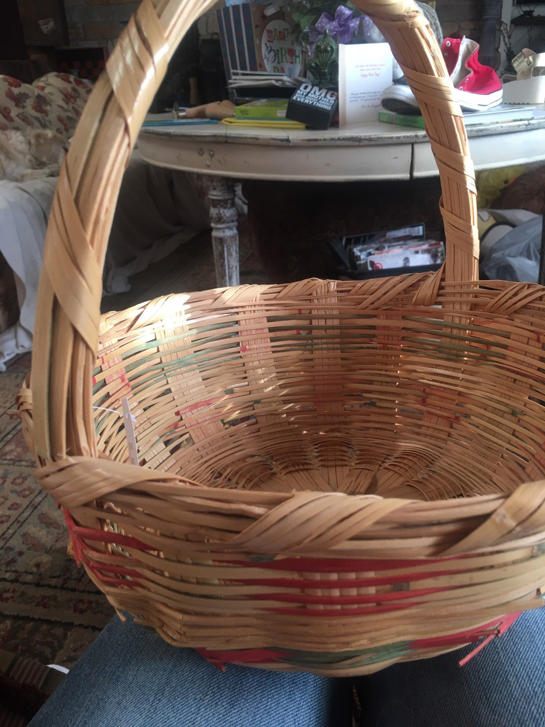 Vintage Wicker Easter Basket Medium Large Round Holiday Decor Etsy