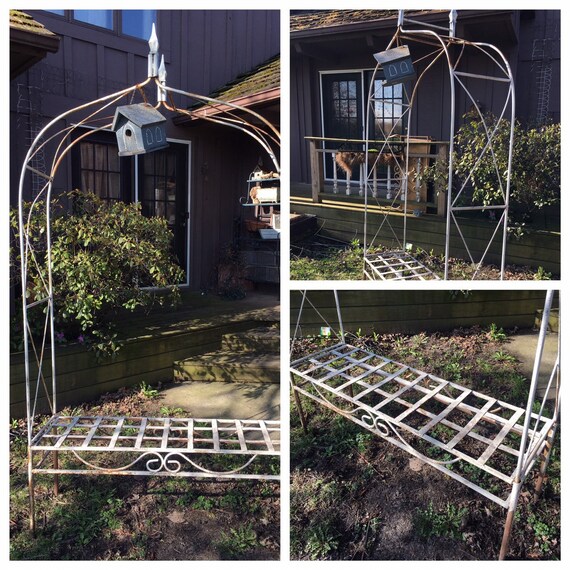 Autumn Sale Wrought Iron Garden Bench Trellis Top With Curved Etsy