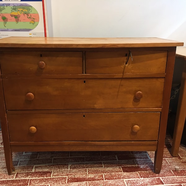 Antique ash wood low rise dresser amber color 4 drawer